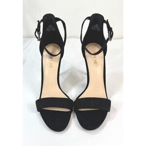 Nine West NWMANA 4” Sparkle Heels | Size 6M | Black Suede Ankle Strap